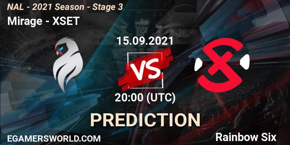 Mirage vs XSET: Match Prediction. 15.09.2021 at 20:00, Rainbow Six, NAL - 2021 Season - Stage 3