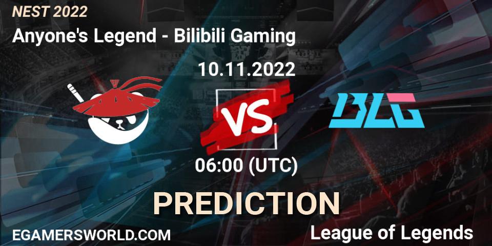 Anyone's Legend vs Bilibili Gaming: Match Prediction. 10.11.22, LoL, NEST 2022