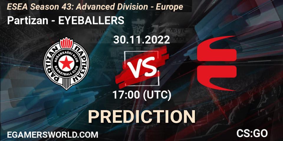 Partizan vs EYEBALLERS: Match Prediction. 02.12.22, CS2 (CS:GO), ESEA Season 43: Advanced Division - Europe