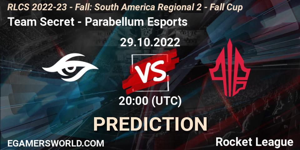 Team Secret vs Parabellum Esports: Match Prediction. 29.10.22, Rocket League, RLCS 2022-23 - Fall: South America Regional 2 - Fall Cup