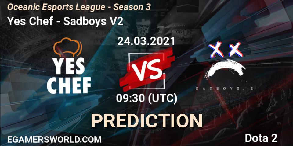 Yes Chef vs Sadboys V2: Match Prediction. 24.03.2021 at 09:30, Dota 2, Oceanic Esports League - Season 3