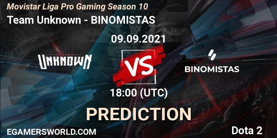 Team Unknown vs BINOMISTAS: Match Prediction. 09.09.21, Dota 2, Movistar Liga Pro Gaming Season 10