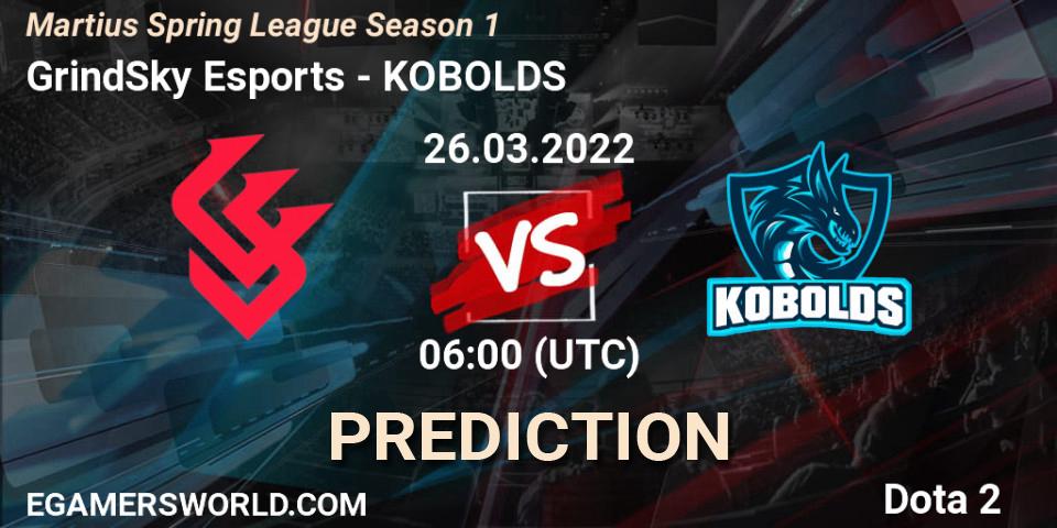 GrindSky Esports vs KOBOLDS: Match Prediction. 23.03.2022 at 05:07, Dota 2, Martius Spring League Season 1