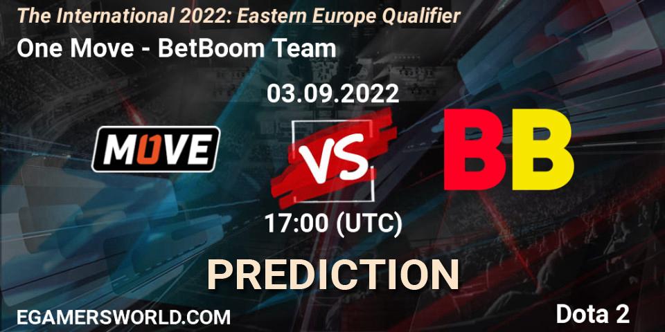 One Move vs BetBoom Team: Match Prediction. 03.09.2022 at 16:49, Dota 2, The International 2022: Eastern Europe Qualifier
