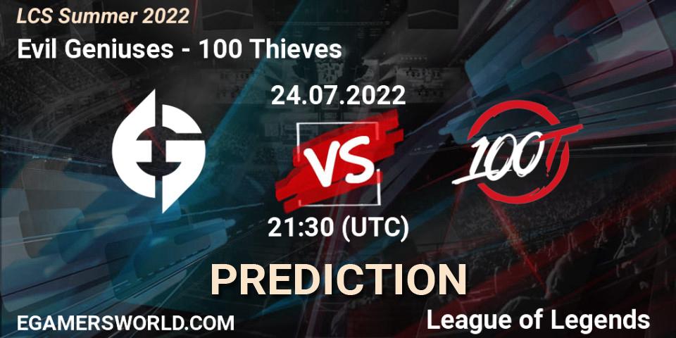 Evil Geniuses vs 100 Thieves: Match Prediction. 24.07.2022 at 21:30, LoL, LCS Summer 2022