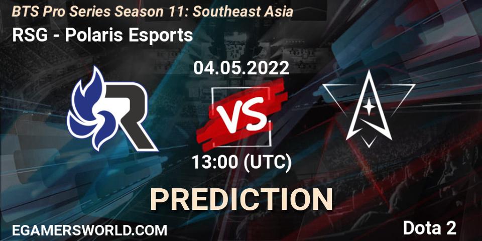 RSG vs Polaris Esports: Match Prediction. 04.05.2022 at 13:21, Dota 2, BTS Pro Series Season 11: Southeast Asia