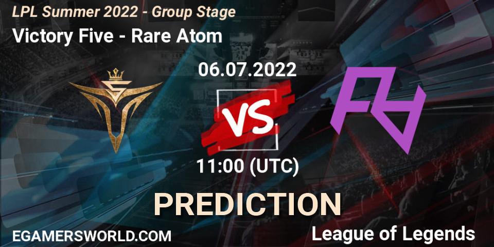 Victory Five vs Rare Atom: Match Prediction. 06.07.2022 at 11:40, LoL, LPL Summer 2022 - Group Stage