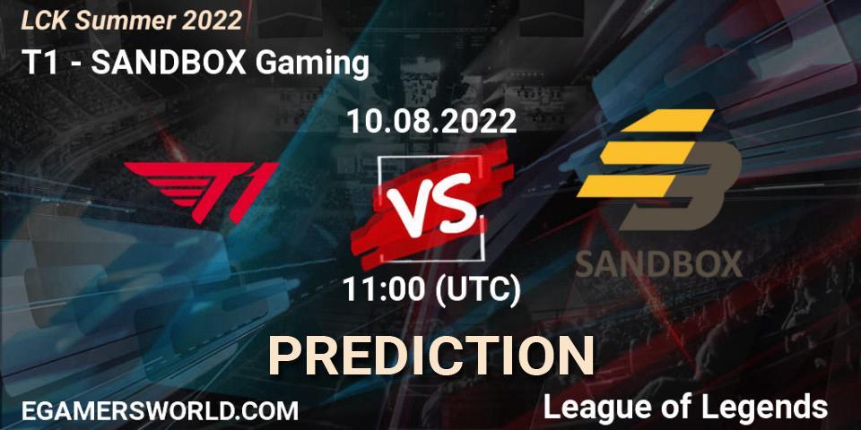 T1 vs SANDBOX Gaming: Match Prediction. 10.08.22, LoL, LCK Summer 2022