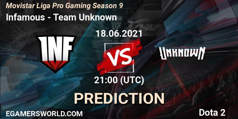 Infamous vs Team Unknown: Match Prediction. 18.06.2021 at 21:00, Dota 2, Movistar Liga Pro Gaming Season 9