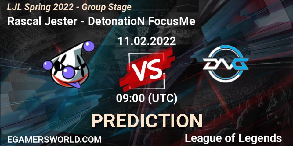 Rascal Jester vs DetonatioN FocusMe: Match Prediction. 11.02.2022 at 09:00, LoL, LJL Spring 2022 - Group Stage