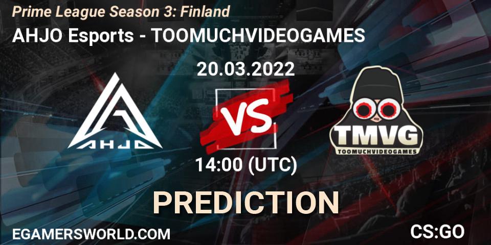 AHJO Esports vs TOOMUCHVIDEOGAMES: Match Prediction. 20.03.2022 at 15:30, Counter-Strike (CS2), Prime League Season 3: Finland