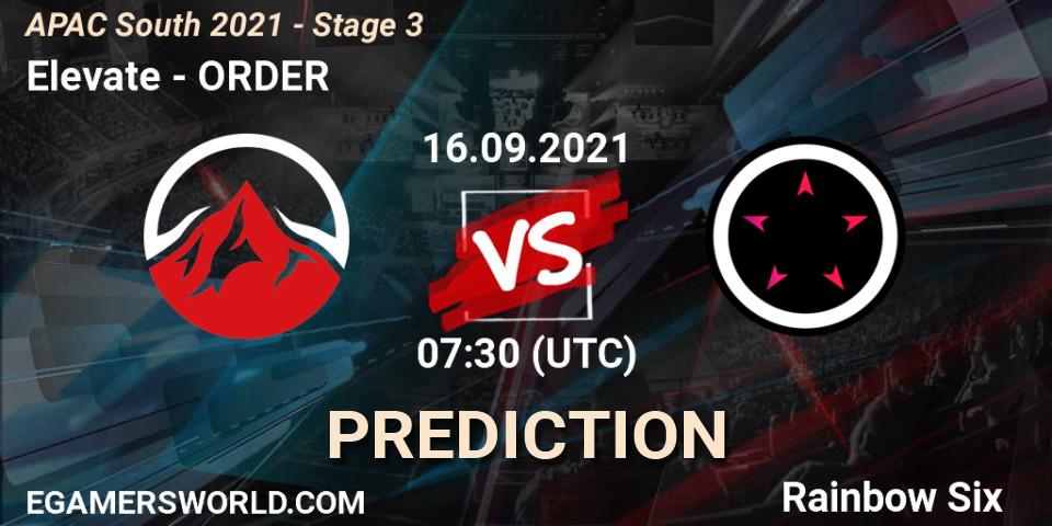 Elevate vs ORDER: Match Prediction. 16.09.2021 at 07:30, Rainbow Six, APAC South 2021 - Stage 3
