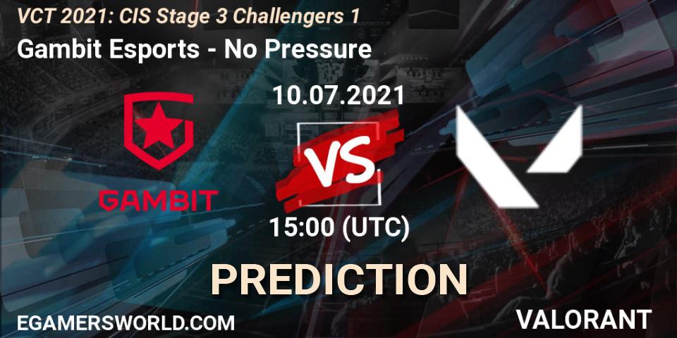 Gambit Esports vs No Pressure: Match Prediction. 10.07.2021 at 15:00, VALORANT, VCT 2021: CIS Stage 3 Challengers 1