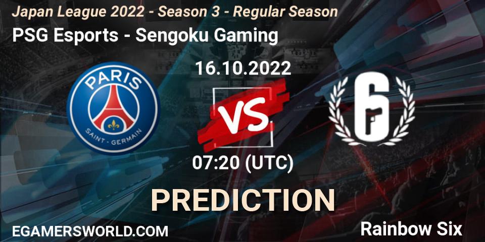 PSG Esports vs Sengoku Gaming: Match Prediction. 16.10.2022 at 07:20, Rainbow Six, Japan League 2022 - Season 3 - Regular Season