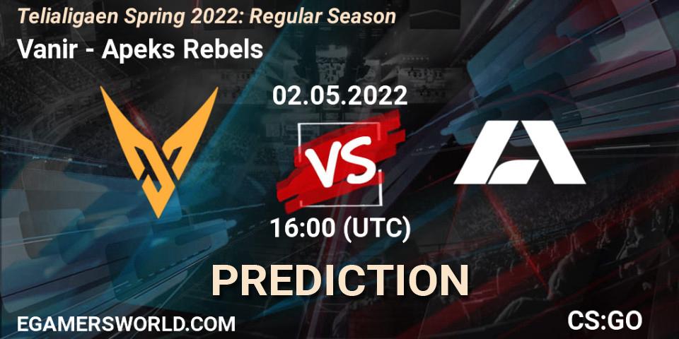 Vanir vs Apeks Rebels: Match Prediction. 02.05.2022 at 16:00, Counter-Strike (CS2), Telialigaen Spring 2022: Regular Season