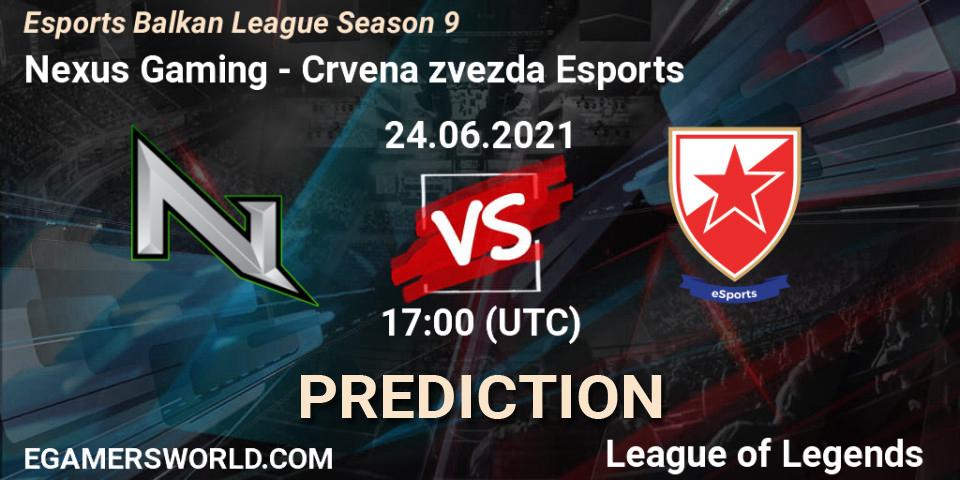 Nexus Gaming vs Crvena zvezda Esports: Match Prediction. 24.06.2021 at 17:00, LoL, Esports Balkan League Season 9