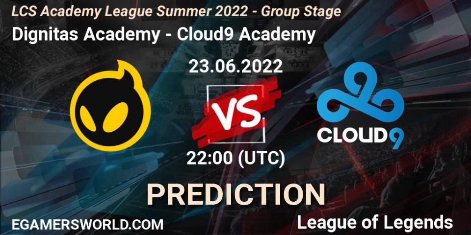 Dignitas Academy vs Cloud9 Academy: Match Prediction. 23.06.22, LoL, LCS Academy League Summer 2022 - Group Stage