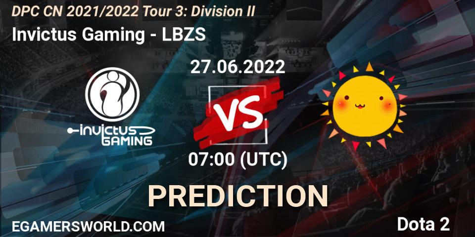 Invictus Gaming vs LBZS: Match Prediction. 27.06.2022 at 08:00, Dota 2, DPC CN 2021/2022 Tour 3: Division II