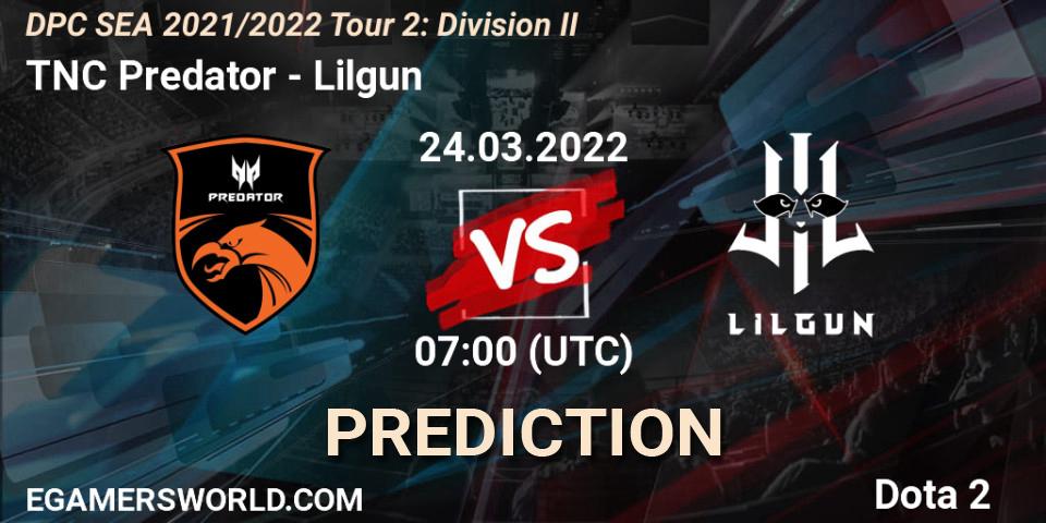 TNC Predator vs Lilgun: Match Prediction. 24.03.2022 at 07:05, Dota 2, DPC 2021/2022 Tour 2: SEA Division II (Lower)
