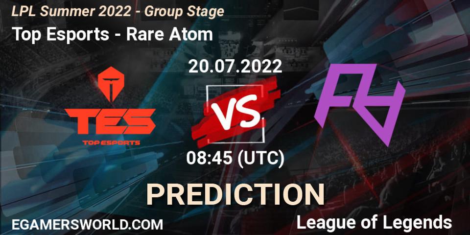 Top Esports vs Rare Atom: Match Prediction. 20.07.22, LoL, LPL Summer 2022 - Group Stage
