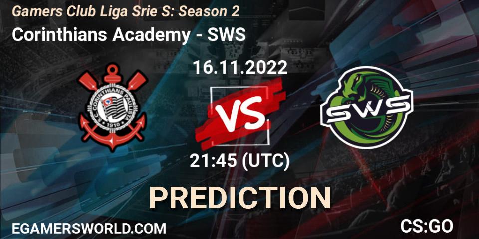 Corinthians Academy vs SWS: Match Prediction. 16.11.2022 at 21:45, Counter-Strike (CS2), Gamers Club Liga Série S: Season 2
