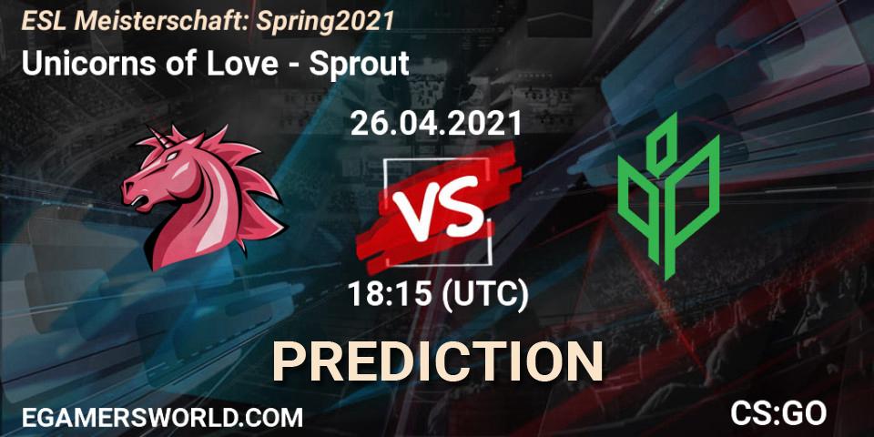Unicorns of Love vs Sprout: Match Prediction. 26.04.2021 at 18:15, Counter-Strike (CS2), ESL Meisterschaft: Spring 2021