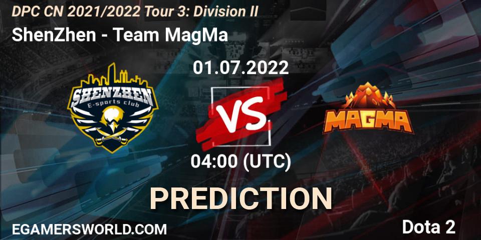 ShenZhen vs Team MagMa: Match Prediction. 01.07.22, Dota 2, DPC CN 2021/2022 Tour 3: Division II