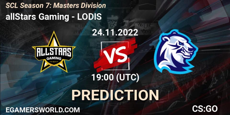 allStars Gaming vs LODIS: Match Prediction. 28.11.22, CS2 (CS:GO), SCL Season 7: Masters Division