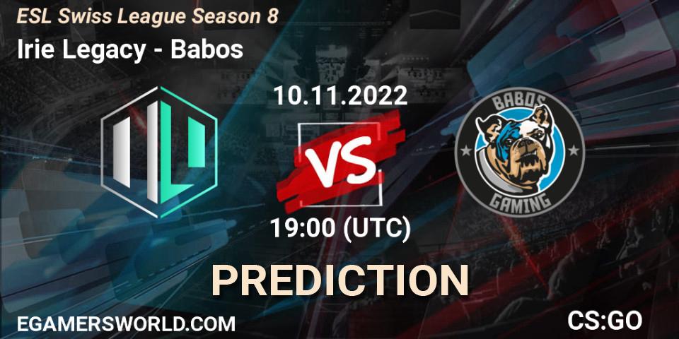 Irie Legacy vs Babos: Match Prediction. 10.11.2022 at 19:00, Counter-Strike (CS2), ESL Swiss League Season 8