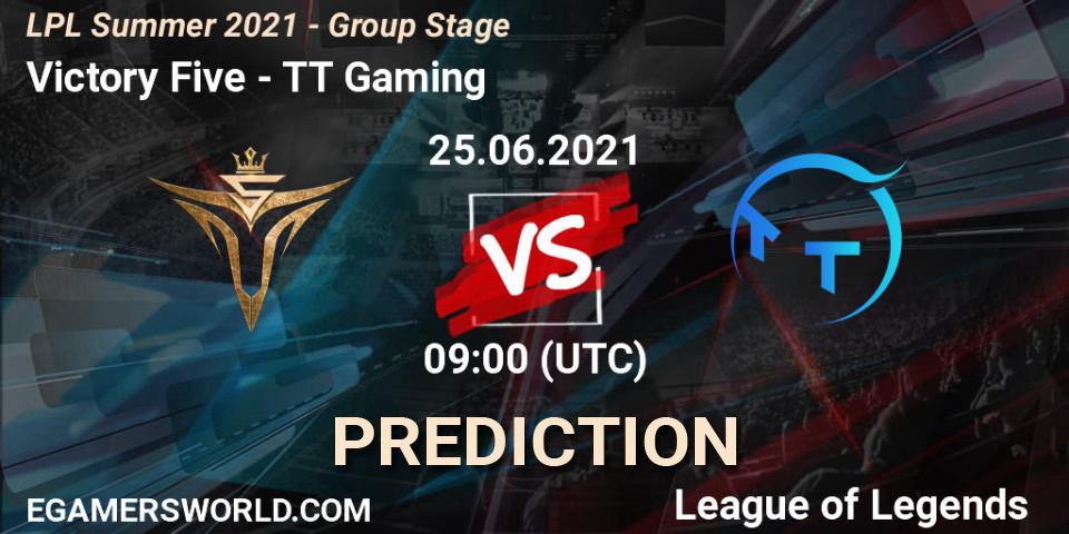 Victory Five vs TT Gaming: Match Prediction. 25.06.2021 at 09:00, LoL, LPL Summer 2021 - Group Stage