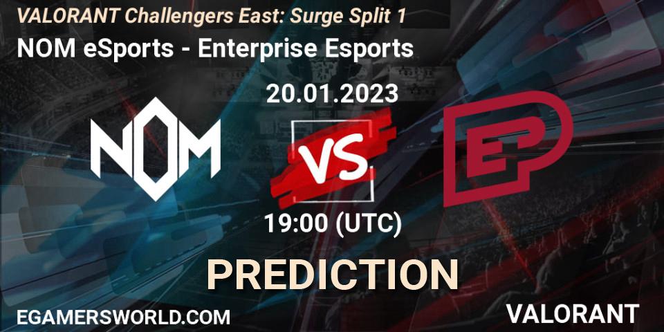NOM eSports vs Enterprise Esports: Match Prediction. 20.01.2023 at 19:20, VALORANT, VALORANT Challengers 2023 East: Surge Split 1
