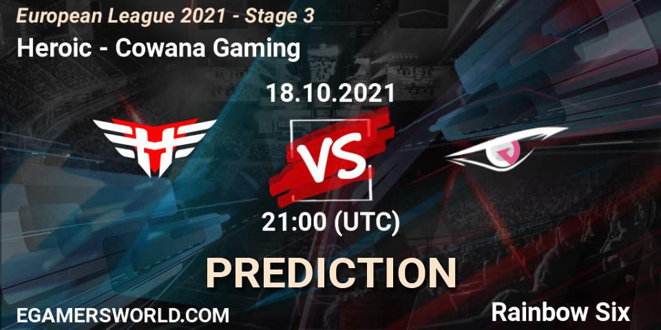 Heroic vs Cowana Gaming: Match Prediction. 21.10.2021 at 13:15, Rainbow Six, European League 2021 - Stage 3