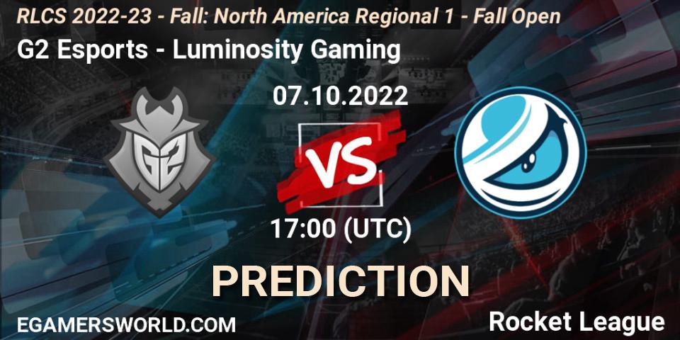 G2 Esports vs Luminosity Gaming: Match Prediction. 07.10.2022 at 17:00, Rocket League, RLCS 2022-23 - Fall: North America Regional 1 - Fall Open