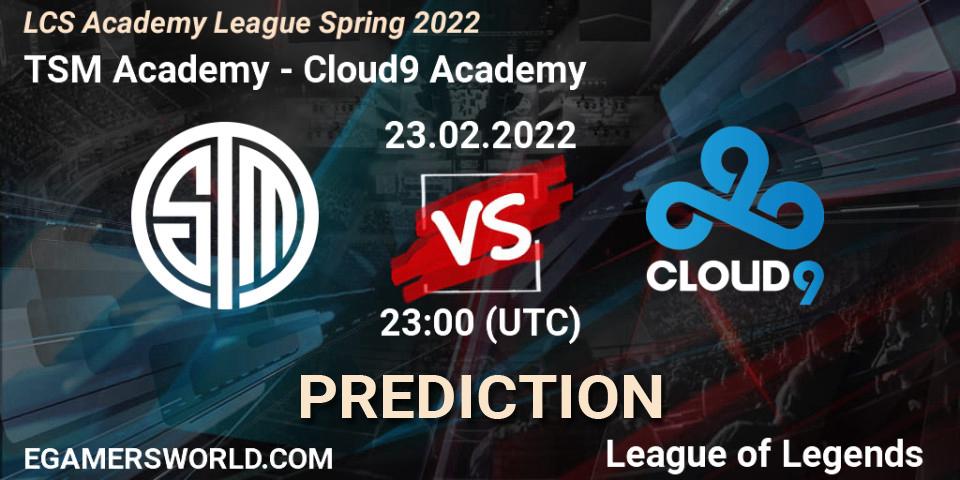 TSM Academy vs Cloud9 Academy: Match Prediction. 23.02.2022 at 23:00, LoL, LCS Academy League Spring 2022