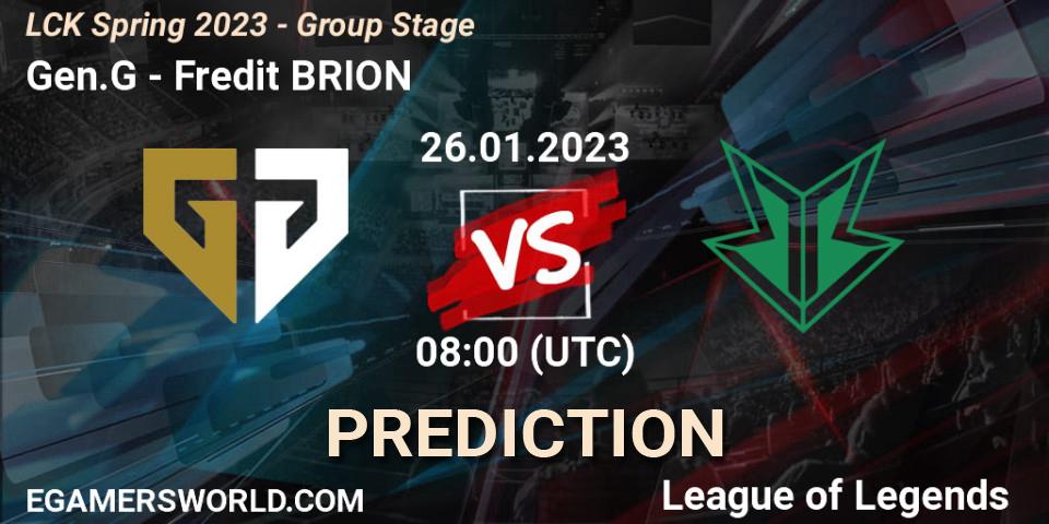 Gen.G vs Fredit BRION: Match Prediction. 26.01.23, LoL, LCK Spring 2023 - Group Stage