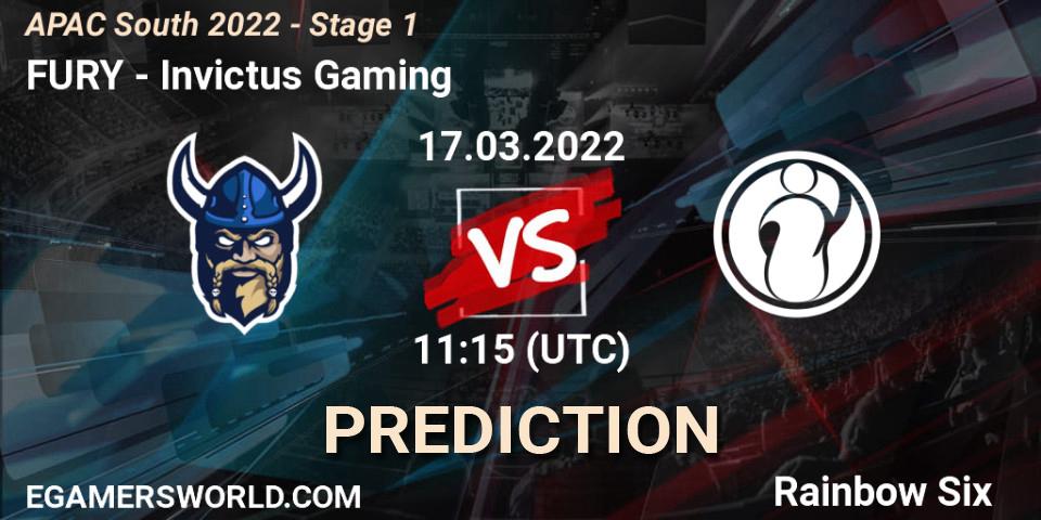 FURY vs Invictus Gaming: Match Prediction. 17.03.2022 at 11:15, Rainbow Six, APAC South 2022 - Stage 1