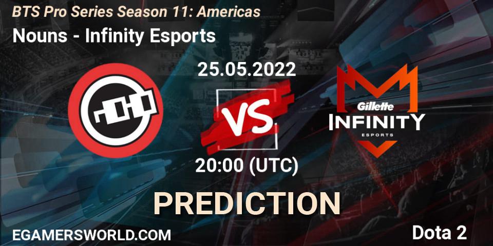 Nouns vs Infinity Esports: Match Prediction. 25.05.2022 at 20:00, Dota 2, BTS Pro Series Season 11: Americas