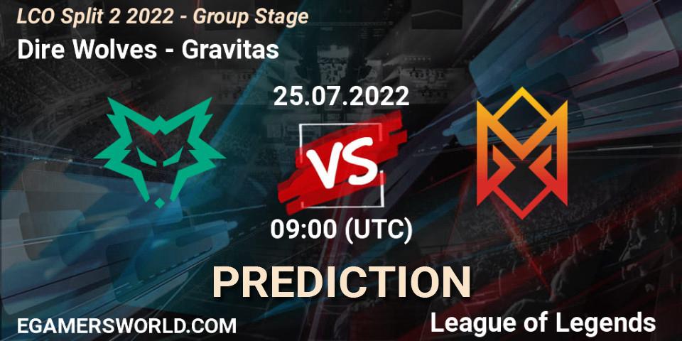 Dire Wolves vs Gravitas: Match Prediction. 25.07.2022 at 09:00, LoL, LCO Split 2 2022 - Group Stage