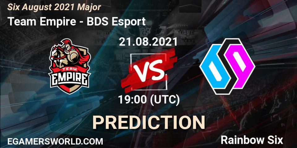 Team Empire vs BDS Esport: Match Prediction. 21.08.2021 at 19:00, Rainbow Six, Six August 2021 Major