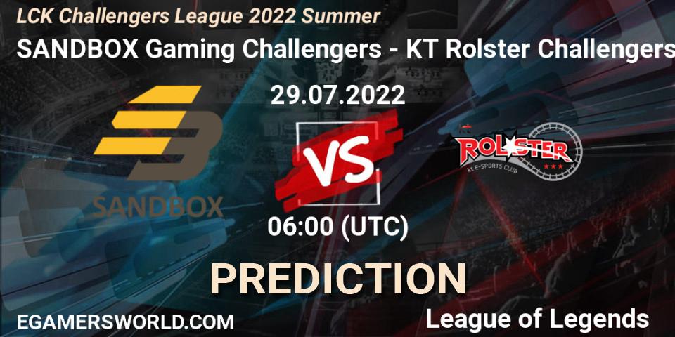 SANDBOX Gaming Challengers vs KT Rolster Challengers: Match Prediction. 29.07.22, LoL, LCK Challengers League 2022 Summer