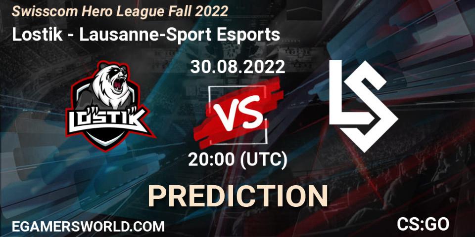 Lostik vs Lausanne-Sport Esports: Match Prediction. 30.08.2022 at 20:00, Counter-Strike (CS2), Swisscom Hero League Fall 2022