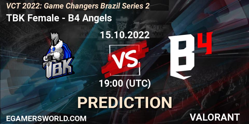 TBK Female vs B4 Angels: Match Prediction. 15.10.2022 at 19:00, VALORANT, VCT 2022: Game Changers Brazil Series 2