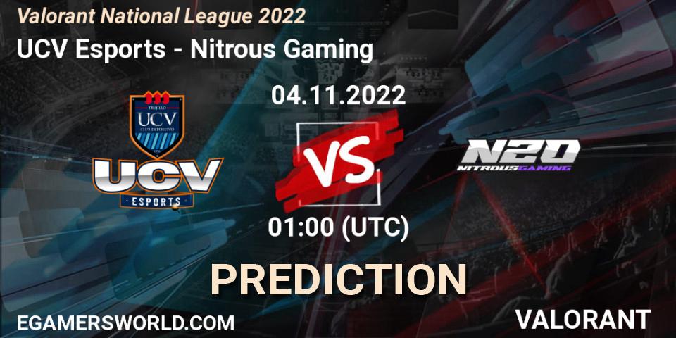 UCV Esports vs Nitrous Gaming: Match Prediction. 04.11.2022 at 01:00, VALORANT, Valorant National League 2022