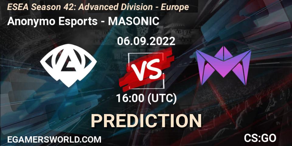 Anonymo Esports vs MASONIC: Match Prediction. 06.09.22, CS2 (CS:GO), ESEA Season 42: Advanced Division - Europe