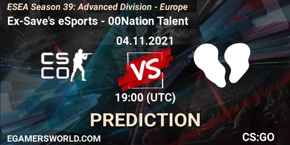 Ex-Save's eSports vs 00Nation Talent: Match Prediction. 04.11.2021 at 19:00, Counter-Strike (CS2), ESEA Season 39: Advanced Division - Europe
