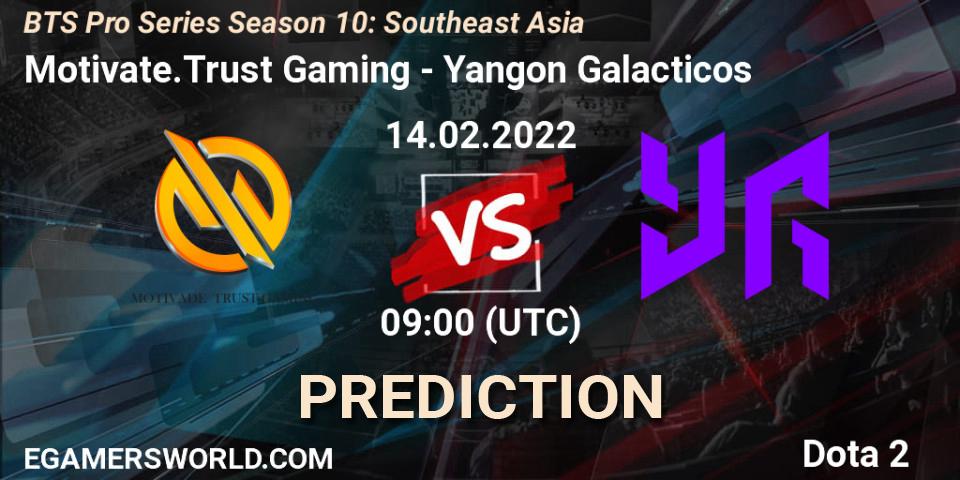 Motivate.Trust Gaming vs Yangon Galacticos: Match Prediction. 14.02.2022 at 09:06, Dota 2, BTS Pro Series Season 10: Southeast Asia