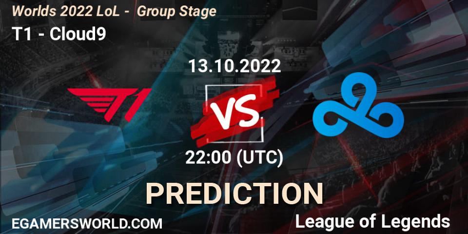 T1 vs Cloud9: Match Prediction. 13.10.2022 at 23:00, LoL, Worlds 2022 LoL - Group Stage