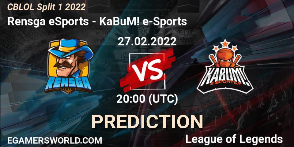 Rensga eSports vs KaBuM! e-Sports: Match Prediction. 27.02.2022 at 20:20, LoL, CBLOL Split 1 2022