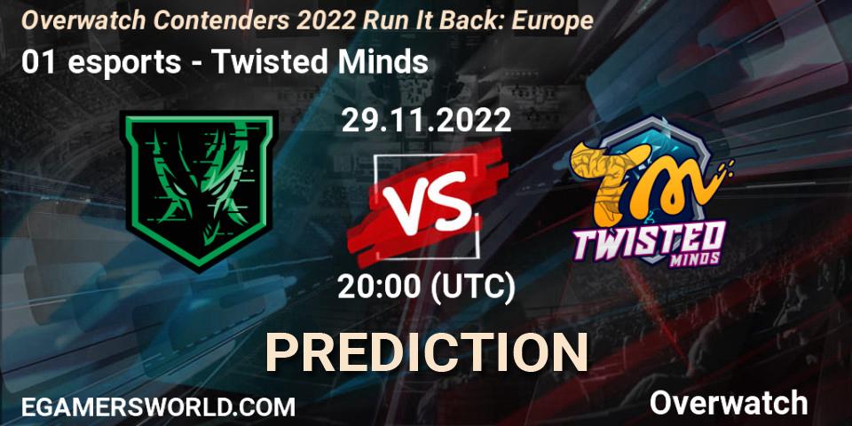 01 esports vs Twisted Minds: Match Prediction. 29.11.2022 at 20:00, Overwatch, Overwatch Contenders 2022 Run It Back: Europe