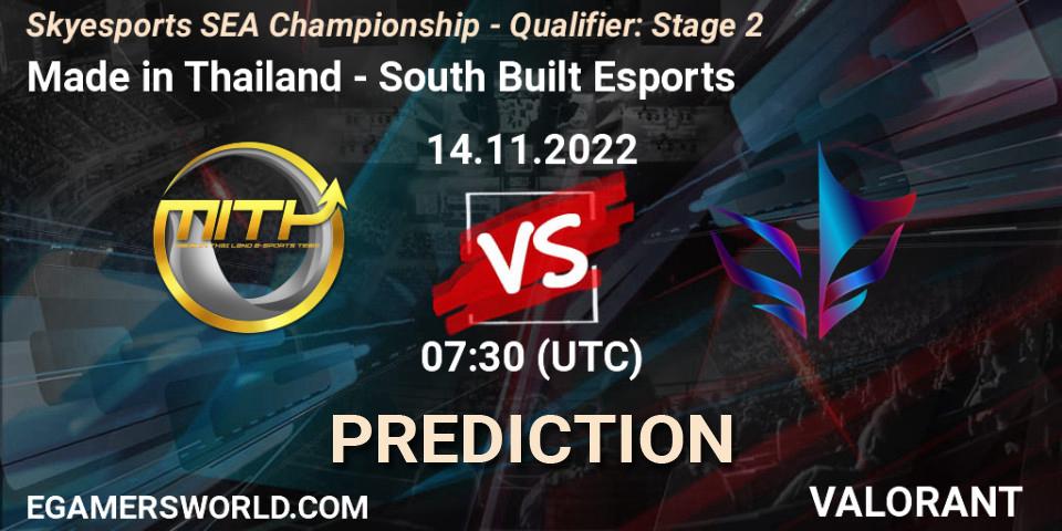 Made in Thailand vs South Built Esports: Match Prediction. 14.11.2022 at 10:30, VALORANT, Skyesports SEA Championship - Qualifier: Stage 2